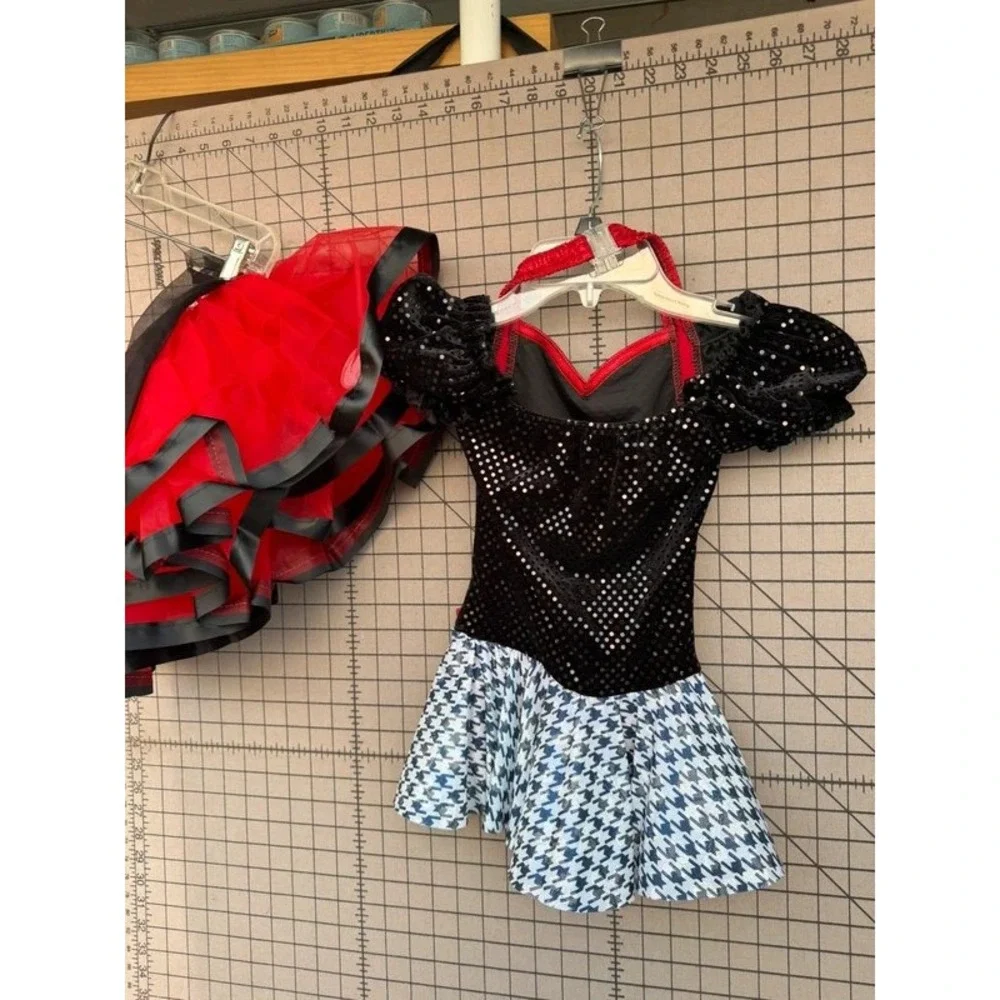 Black Red Sequin Dance Leotard Tutu or Costume